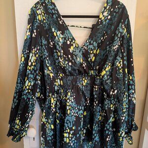 Torrid Satin Brushed Rain Dot Graphic Long Sleeve Top w/Cut-out Back - 4X/26